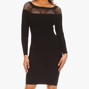 Yelete Black Long Sleeve Mesh Yoke Bodycon Dress NWT Large 🔥🔥🔥